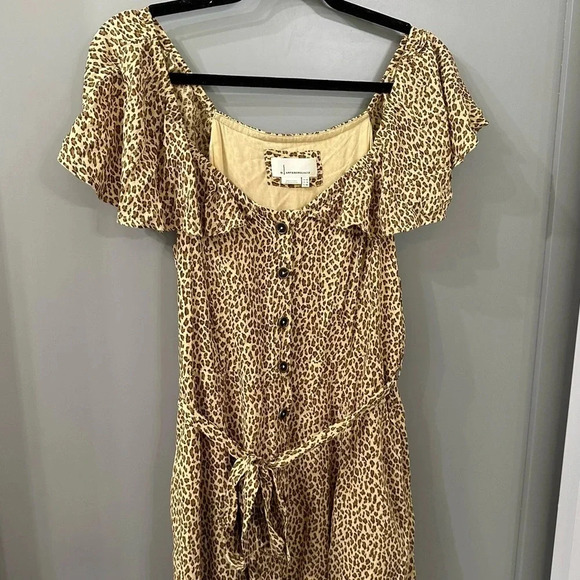 Anthropologie Cheetah Print Dress Button Front Midi Dress Size 8 - Picture 3 of 9